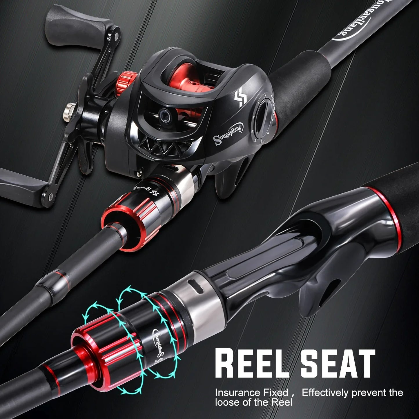 Conjunto de Vara e Carretilha de Pesca Sougayilang 1,8~2,1m Vara de Carbono para Arremesso e Carretilha de Baitcasting com Relação de Engrenagem 7,2:1 e Capacidade de Arraste Máximo de 10kg para Bass
