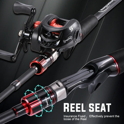 Conjunto de Vara e Carretilha de Pesca Sougayilang 1,8~2,1m Vara de Carbono para Arremesso e Carretilha de Baitcasting com Relação de Engrenagem 7,2:1 e Capacidade de Arraste Máximo de 10kg para Bass
