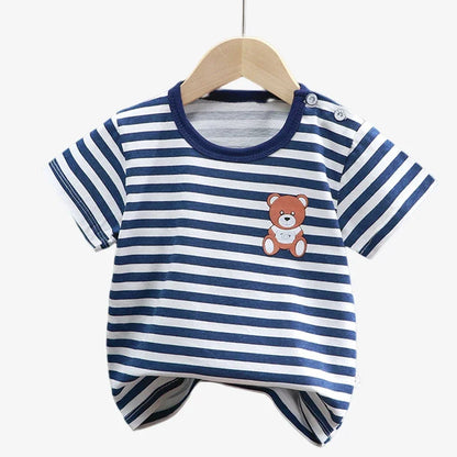 Camiseta Infantil para Meninos e Meninas - Roupas de Verão com Estampa de Desenho Animado, Manga Curta, 100% Algodão