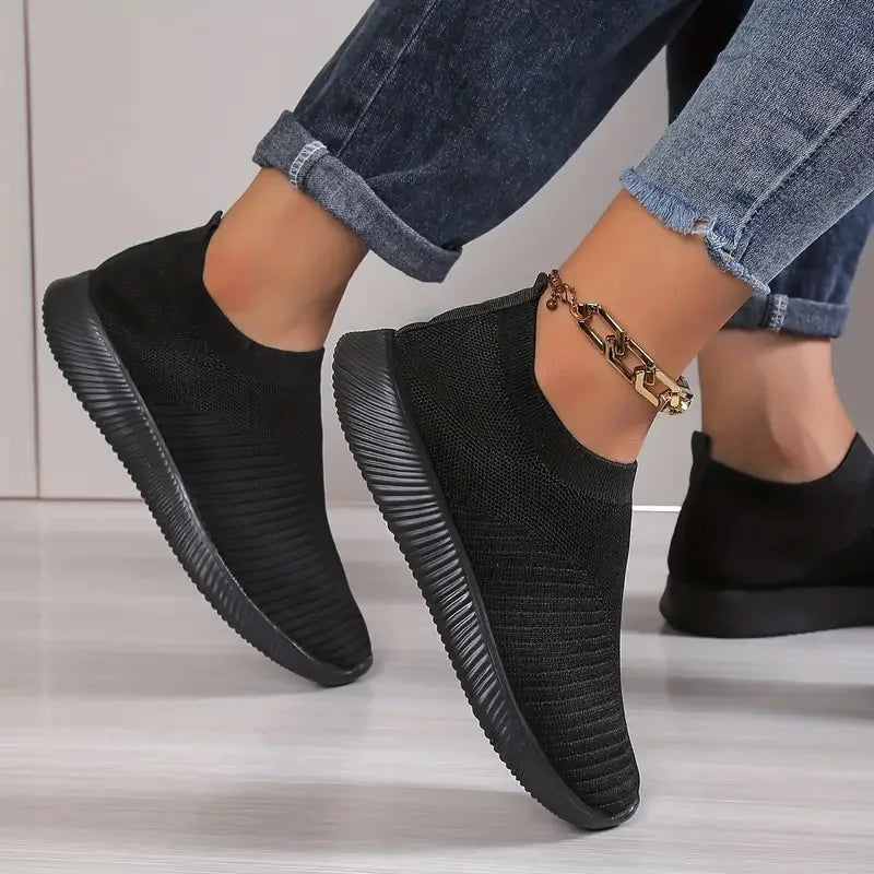 Tênis Feminino de Cor Sólida | Mesh Respirável e Trançado | Leve e Confortável | Para Caminhada, Corrida e Atividades ao Ar Livre