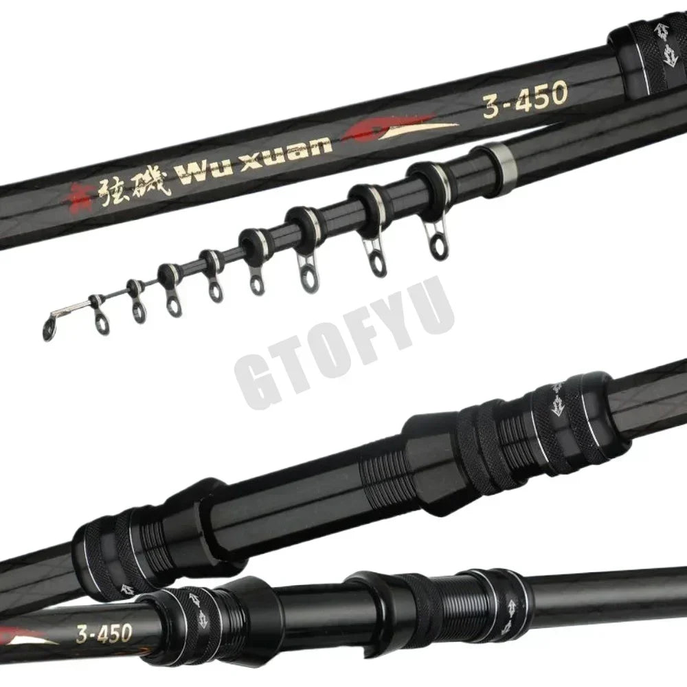 Vara de Pesca Telescópica de Carbono para Pesca em Rocha, Ultra Leve, para Isca, Carpa, Viagem, Pesca no Oceano e Pesca com Carretilha