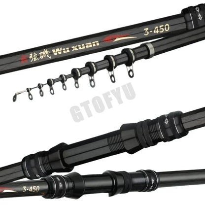 Vara de Pesca Telescópica de Carbono para Pesca em Rocha, Ultra Leve, para Isca, Carpa, Viagem, Pesca no Oceano e Pesca com Carretilha