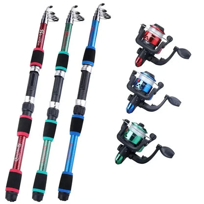 Conjunto de Vara de Pesca Completo com Vara Telescópica e Carretel de Spinning, Iscas, Ganchos, Conjunto de Vara para Viagem