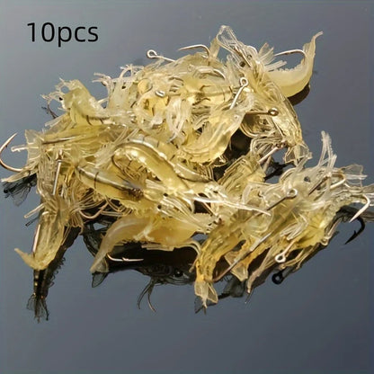 Conjunto de 5/10/20 Iscas de Camarão Goture – Iscas Macias para Pesca de Camarão para Água Doce e Salgada, Isca Luminescente com Gancho Afiado e Pérola