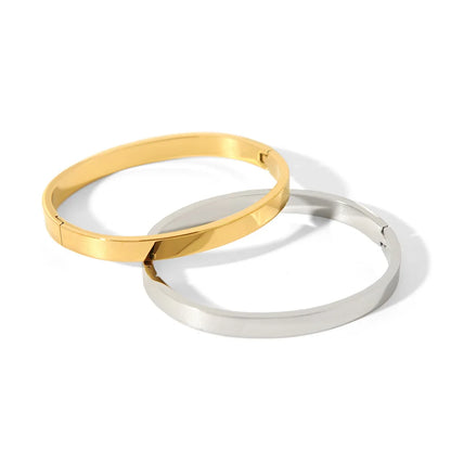 Waterproof Stainless Steel Oval Smooth Bracelet Bangle Women Minimalist 18k Gold Color Charm Jewelry Gifts Wholesale