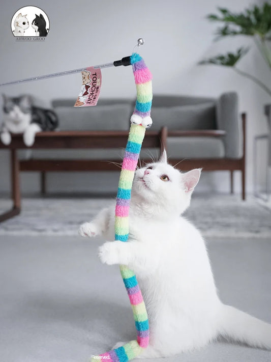 Varinha de Brinquedo para Gato com Penas - Brinquedo Interativo de Teaser Colorido