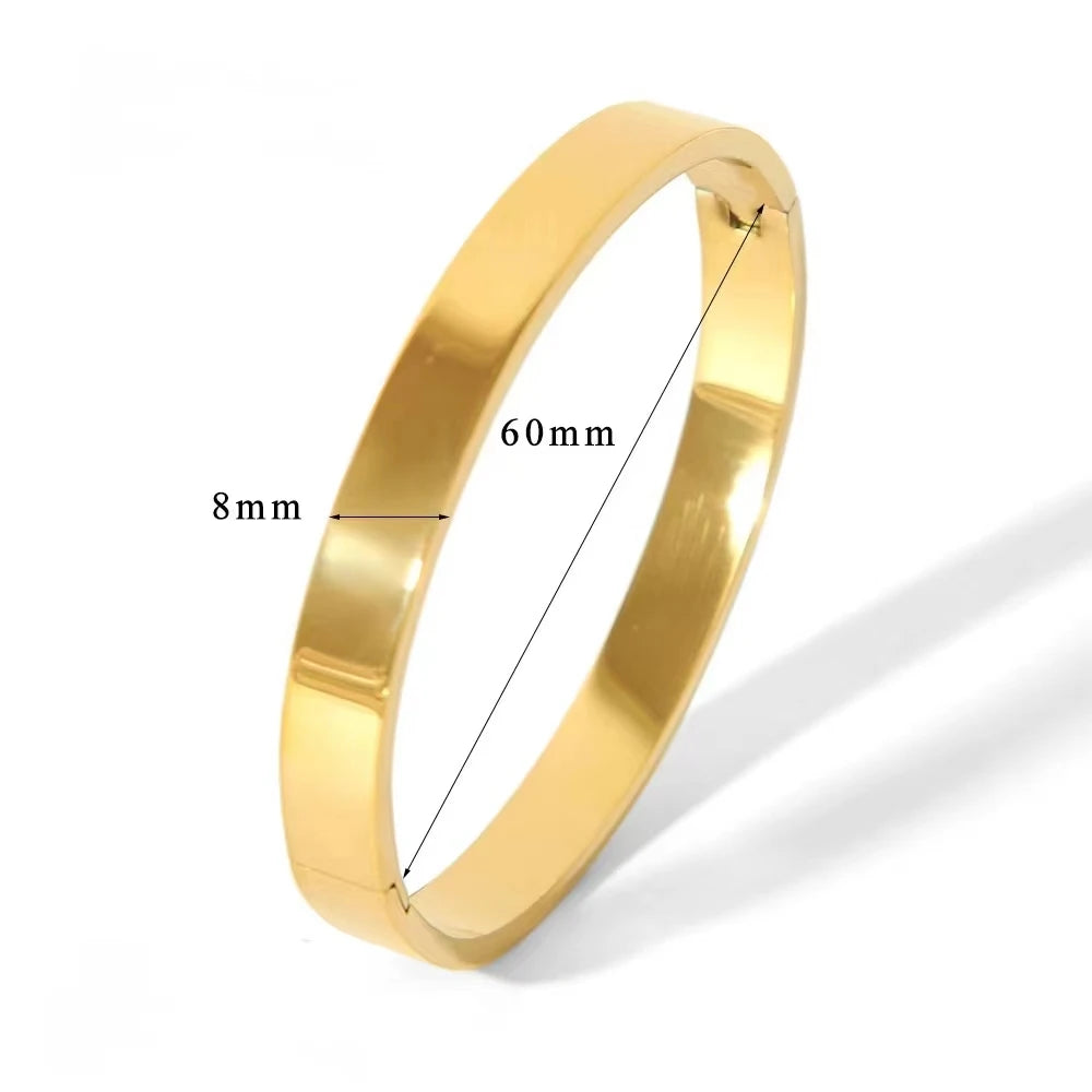 Waterproof Stainless Steel Oval Smooth Bracelet Bangle Women Minimalist 18k Gold Color Charm Jewelry Gifts Wholesale