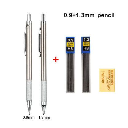 Conjunto de Lápis Mecânico 0.3, 0.5, 0.7, 0.9, 1.3, 2.0mm - Lápis Automático de Metal Completo para Desenho e Pintura com Refis para Escritório e Escola