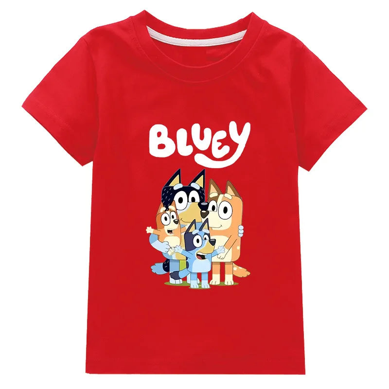 Camiseta Infantil Moose New Bluey Family - Estilo Verão, Manga Curta, Roupas Fashion para Meninos e Meninas
