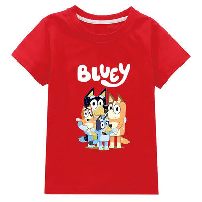 Camiseta Infantil Moose New Bluey Family - Estilo Verão, Manga Curta, Roupas Fashion para Meninos e Meninas