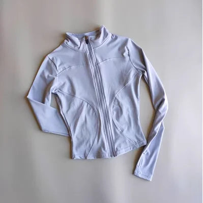 Jaqueta de Manga Longa Feminina para Esportes ao Ar Livre – Camisa Slim de Yoga com Zíper, Gola Alta, Secagem Rápida, Jaqueta de Corrida e Fitness
