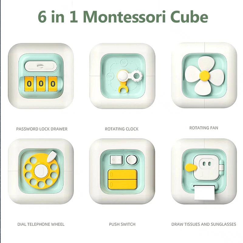 6 em 1 Brinquedo Educativo Montessori - Quadro Sensorial para Bebê, Caixa com Gaveta, Fidget e Habilidades de Prática para Meninas e Meninos