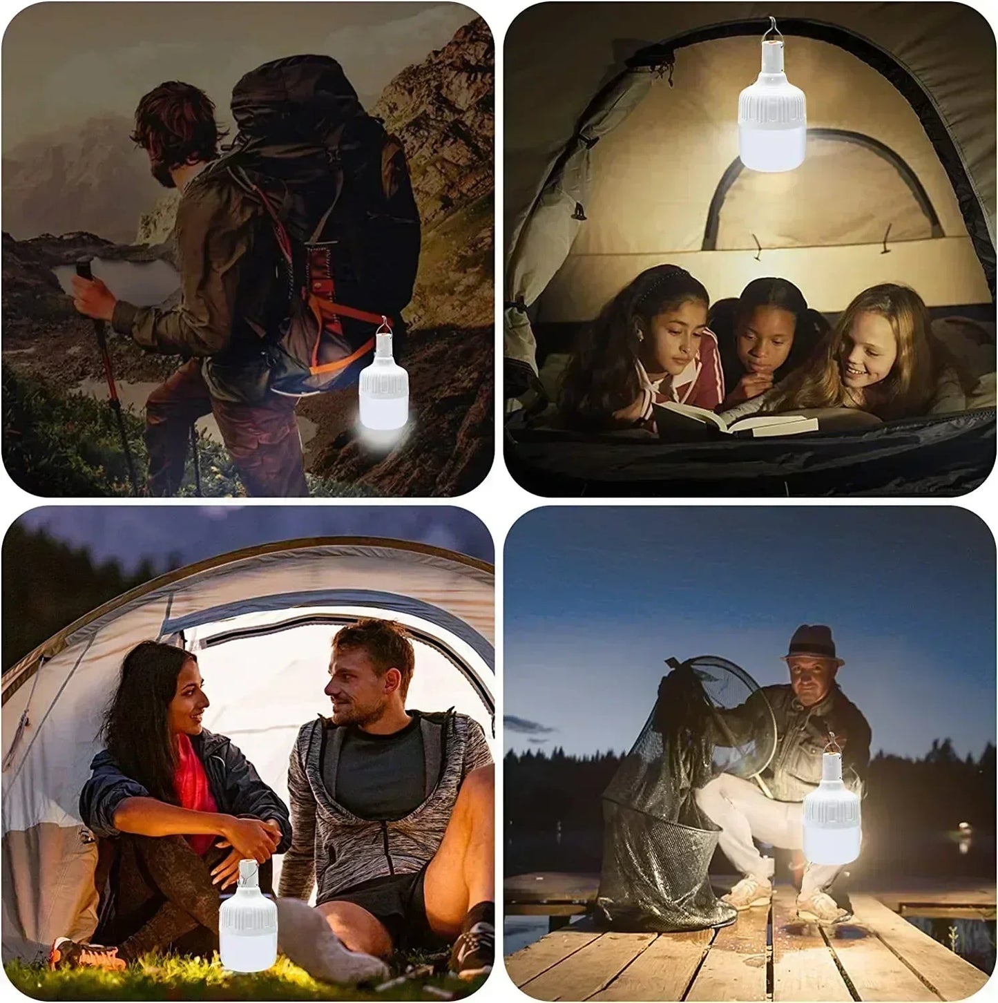 Luz de Emergência 60W – Lanternas LED USB Recarregáveis para Camping, Hiking, Esportes e Entretenimento ao Ar Livre