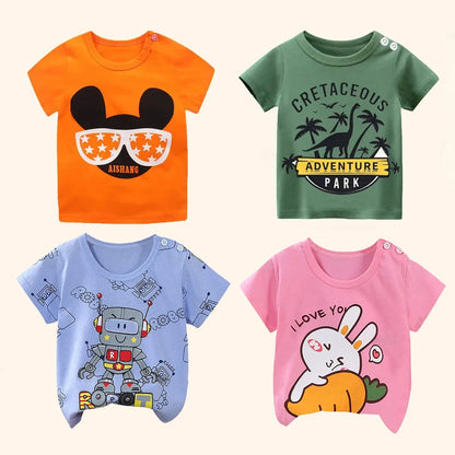 Camiseta Infantil para Meninos e Meninas - Roupas de Verão com Estampa de Desenho Animado, Manga Curta, 100% Algodão