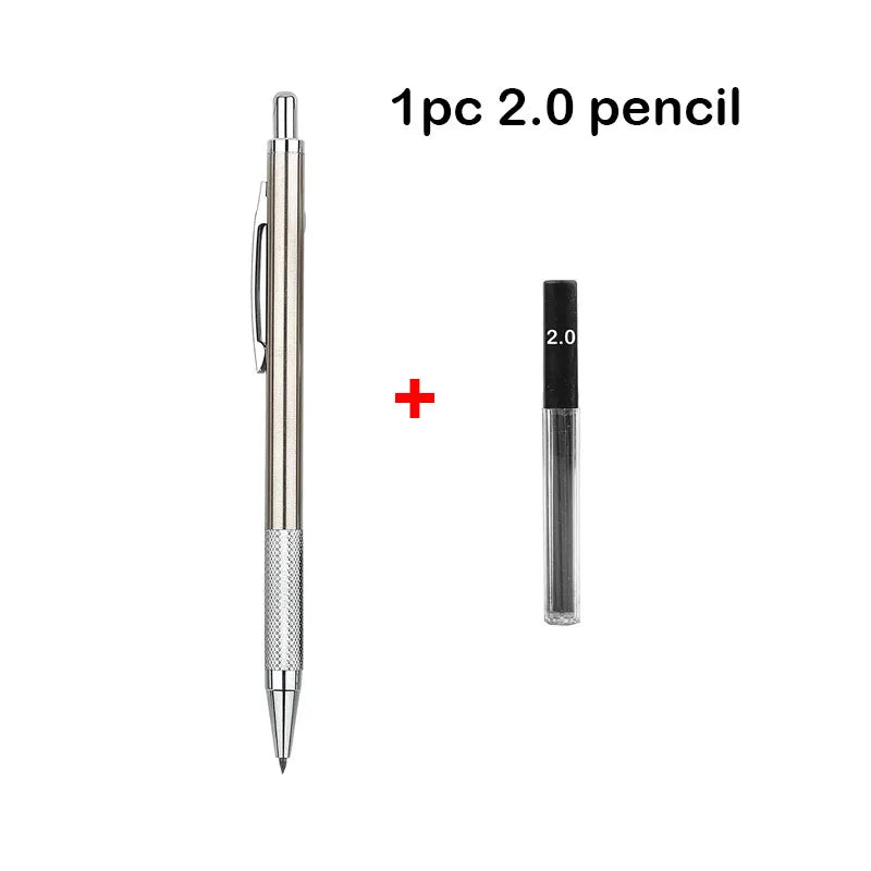 Conjunto de Lápis Mecânico 0.3, 0.5, 0.7, 0.9, 1.3, 2.0mm - Lápis Automático de Metal Completo para Desenho e Pintura com Refis para Escritório e Escola