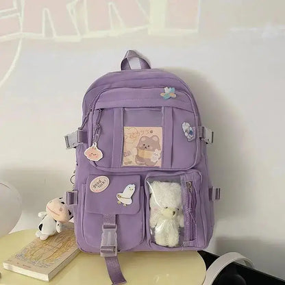 Mochila Fofa para Meninas, Mochilas Escolares para Estudantes, Adolescentes, com Bolsos, Mochila para Laptop para Mulheres - Estilo Harajuku
