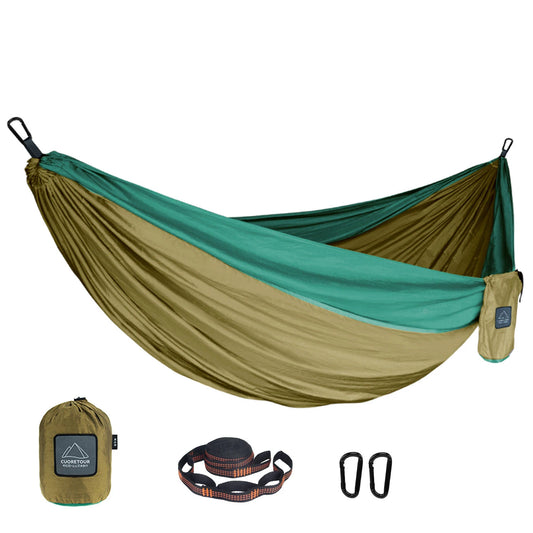 Rede de Camping Portátil em Tecido de Pára-quedas de Nylon - Tamanho Único e Duplo para Atividades ao Ar Livre, Caminhadas e Jardim