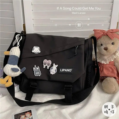 Bolsa de Ombro de Nylon para Mulheres, Grande Capacidade, Estilo Retrô, Tipo Carteiro, Bolsa Transversal