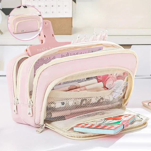 Estojo de Lápis Preto Grande Capacidade à Prova de Sujeira, Estojo Estético para Escola, Organizador de Material Escolar, Estojo de Caneta para Meninos e Meninas, Suprimentos Escolares