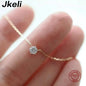 Colar Jkeli de Prata 925 com Revestimento em Ouro 18k - Corrente de Clavícula com Zircônia Brilhante para Mulheres, Joias de Casamento