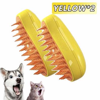 Escova a Vapor para Gatos e Cães 3 em 1 - Escova Elétrica com Pulverizador para Massagem e Cuidados com a Pelagem