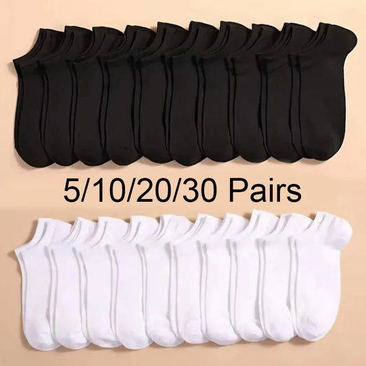 Pares de Meias Casuais Unissex, Cor Lisa, Meias Curtas Respirável, Confortáveis, Antiodor e Absorventes de Suor para Homens e Mulheres