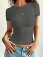 Camiseta Feminina Básica, Decote Redondo, Manga Curta e Cropped - Tendência Y2K 2024