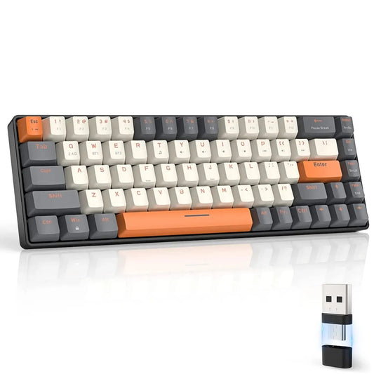 Teclado Mecânico Sem Fio 60%, Bluetooth, Modo Duplo, Hot-Swappable, Mini de 68 Teclas, Switch Vermelho, para PC, PS4, Xbox, iPhone e iPad