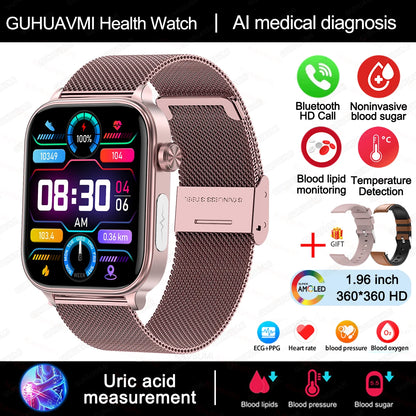 Novo Smartwatch para Homens com Diagnóstico Médico AI - Monitoramento de Lipídios no Sangue, Ácido Úrico, Glicose no Sangue, ECG+PPG, Chamadas Bluetooth, e Funções de Saúde