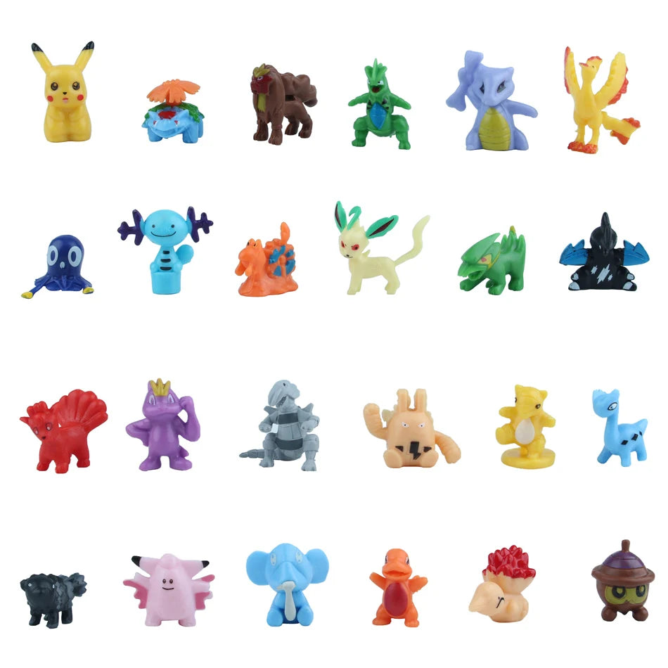 Conjunto de 24 Figuras de Ação Pokémon - 2-3 cm (Não Repetitivas) - Modelos de Brinquedos Miniaturas Anime Pikachu - Presentes de Aniversário para Crianças