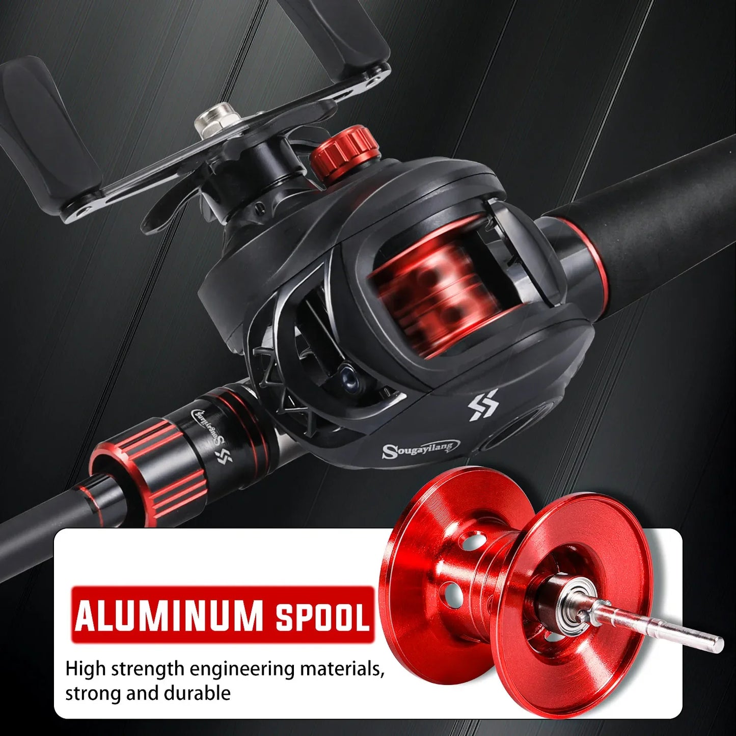 Conjunto de Vara e Carretilha de Pesca Sougayilang 1,8~2,1m Vara de Carbono para Arremesso e Carretilha de Baitcasting com Relação de Engrenagem 7,2:1 e Capacidade de Arraste Máximo de 10kg para Bass