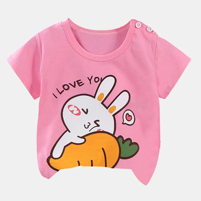 Camiseta Infantil para Meninos e Meninas - Roupas de Verão com Estampa de Desenho Animado, Manga Curta, 100% Algodão