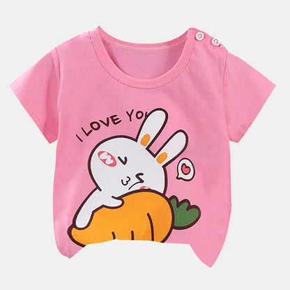 Camiseta Infantil para Meninos e Meninas - Roupas de Verão com Estampa de Desenho Animado, Manga Curta, 100% Algodão