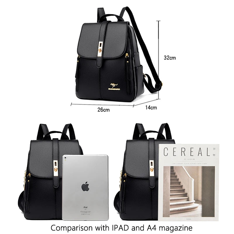 Mochila de Couro Luxuosa para Mulheres - Mochila Casual, Vintage e Elegante para Meninas e Adolescentes