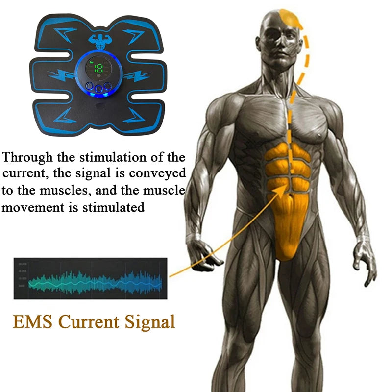 Estimulador Muscular Inteligente USB Recarregável EMS Elétrico Adesivo Abdominal Treinamento Braço Pescoço Massageador Corporal Fitness Emagrecedor
