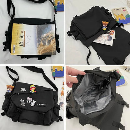 Bolsa de Ombro de Nylon para Mulheres, Grande Capacidade, Estilo Retrô, Tipo Carteiro, Bolsa Transversal