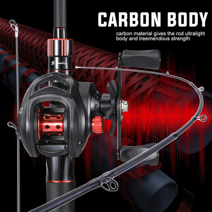 Conjunto de Vara e Carretilha de Pesca Sougayilang 1,8~2,1m Vara de Carbono para Arremesso e Carretilha de Baitcasting com Relação de Engrenagem 7,2:1 e Capacidade de Arraste Máximo de 10kg para Bass