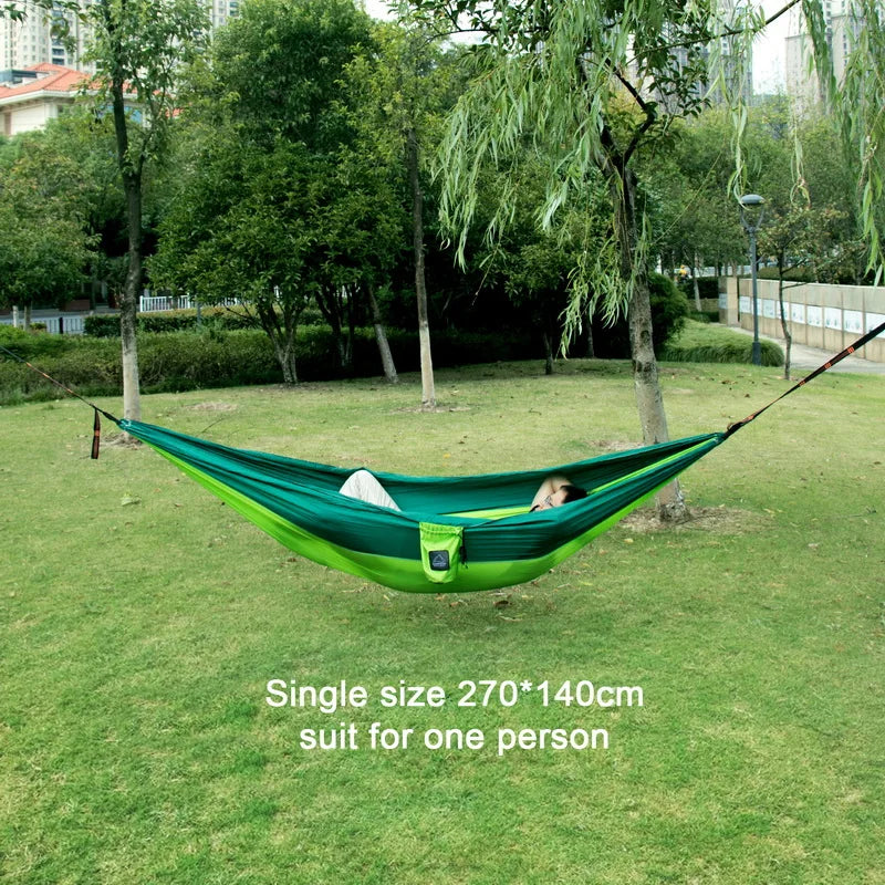 Rede de Camping Portátil em Tecido de Pára-quedas de Nylon - Tamanho Único e Duplo para Atividades ao Ar Livre, Caminhadas e Jardim