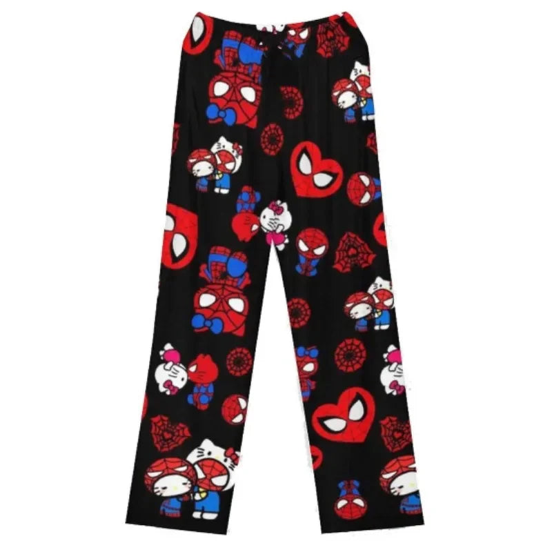 Calças de Pijama Hello Kitty Spider-Man - Algodão, Soltas, Femininas e Masculinas