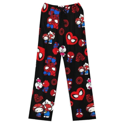 Calças de Pijama Hello Kitty Spider-Man - Algodão, Soltas, Femininas e Masculinas