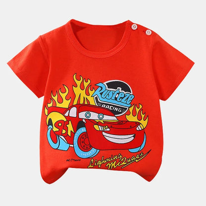 Camiseta Infantil para Meninos e Meninas - Roupas de Verão com Estampa de Desenho Animado, Manga Curta, 100% Algodão