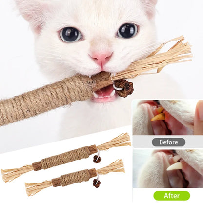 Peça de Brinquedo para Gatos - Bastão de Mastigar de Silvervine, Polygonum, Grama de Raffia, Suprimentos para Animais de Estimação, Bastão para Limpeza de Dentes, Brinquedo de Mastigar para Gatos com Corda de Cânhamo.