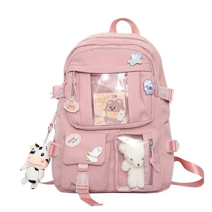 Mochila Fofa para Meninas, Mochilas Escolares para Estudantes, Adolescentes, com Bolsos, Mochila para Laptop para Mulheres - Estilo Harajuku