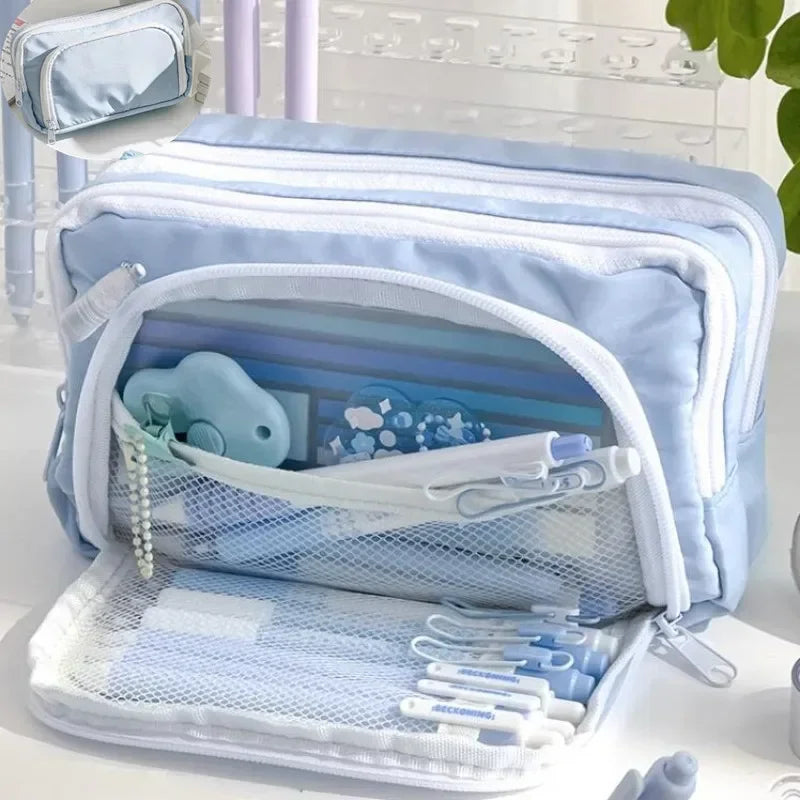 Estojo de Lápis Preto Grande Capacidade à Prova de Sujeira, Estojo Estético para Escola, Organizador de Material Escolar, Estojo de Caneta para Meninos e Meninas, Suprimentos Escolares
