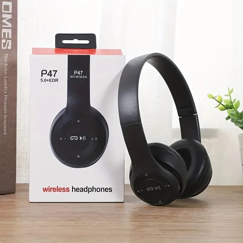 P47 Fone de Ouvido Bluetooth 5.0 Sem Fio Dobrável HIFI Stereo com Graves - Headset para Crianças, Presente com Microfone e Adaptador USB para iPhone e Jogos