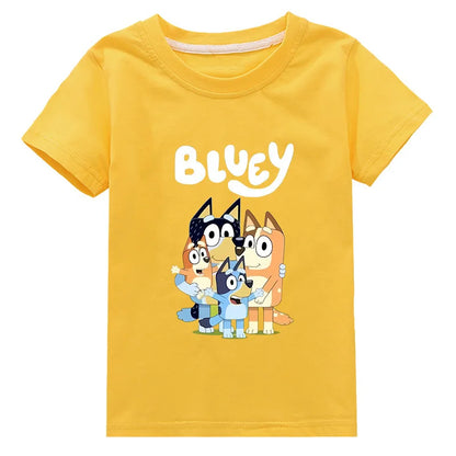 Camiseta Infantil Moose New Bluey Family - Estilo Verão, Manga Curta, Roupas Fashion para Meninos e Meninas