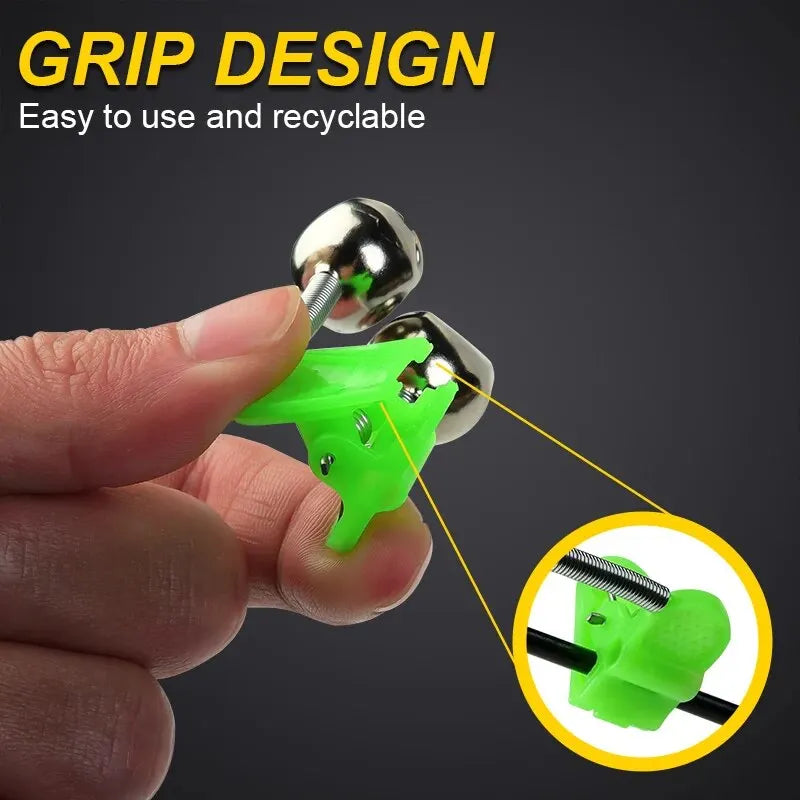 Conjunto de 5 Peças de Alarme de Mordida para Pesca – Sino para Vara de Pesca, Clipes de Ponta, Anel Verde de ABS, Acessório de Pesca ao Ar Livre com Detalhes Metálicos