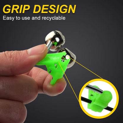 Conjunto de 5 Peças de Alarme de Mordida para Pesca – Sino para Vara de Pesca, Clipes de Ponta, Anel Verde de ABS, Acessório de Pesca ao Ar Livre com Detalhes Metálicos