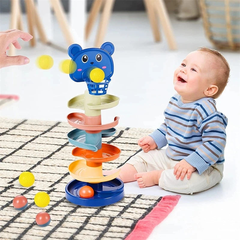 Brinquedo Montessori para Bebê - Torre de Bola Rolante, Jogo Educacional Montessori, Brinquedo de Empilhamento para Desenvolvimento do Bebê (1-3 anos)