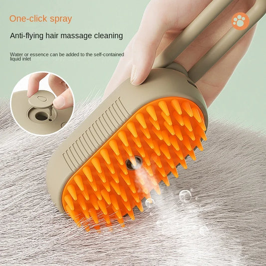 Escova a Vapor para Gatos e Cachorros - Escova 3 em 1 Elétrica com Spray para Massagem, Cuidados e Remoção de Pelos